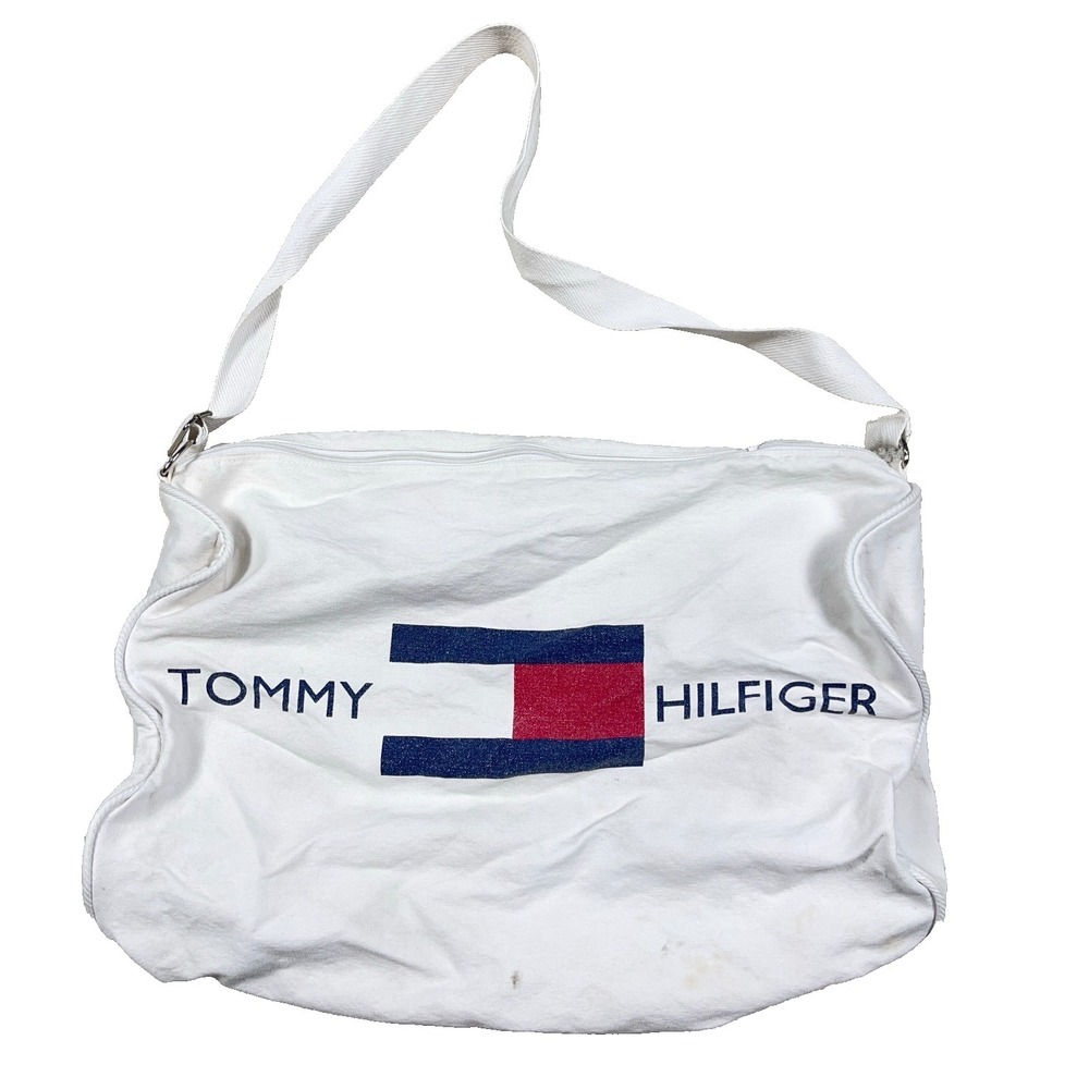 Vintage‎ Tommy Hilfiger Duffle Bag Spell Out Logo Dubble Sided Gym Travel Canvas